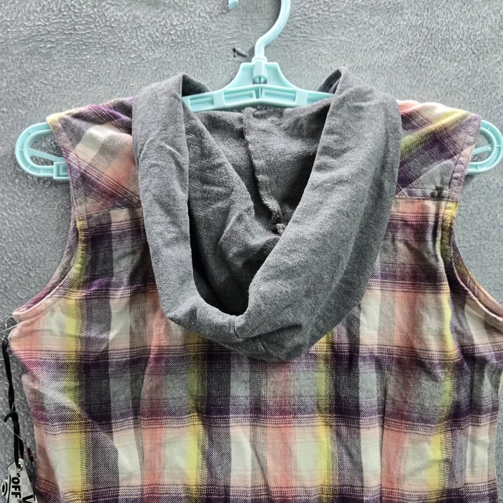Vans Women Button Up Shirt S Plaid Flannel Hooded Grunge‎ Skater Sleeveless NWT